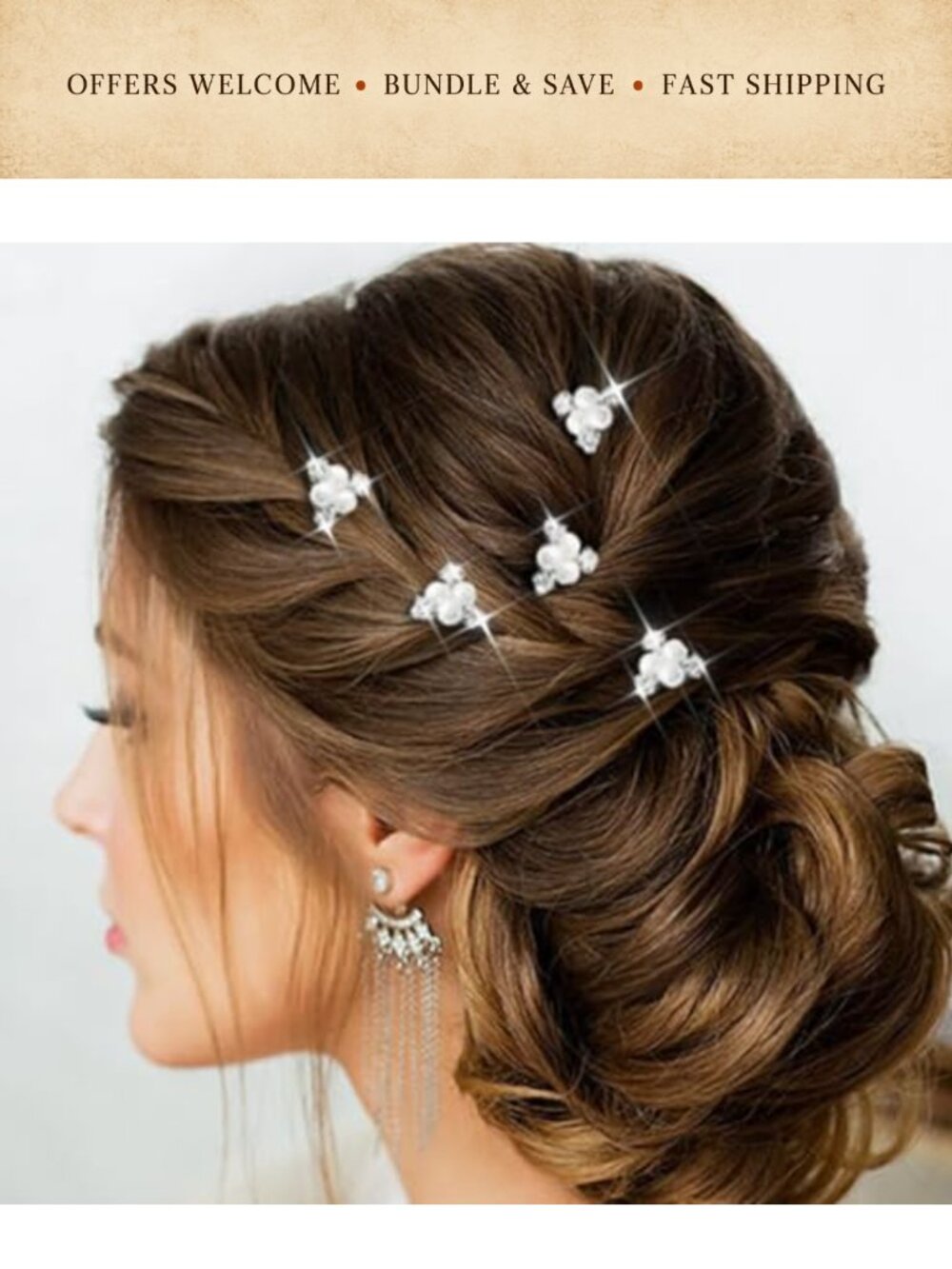 Pearl Crystal Bridal Hair Pins 5pc Wedding Prom Accessories